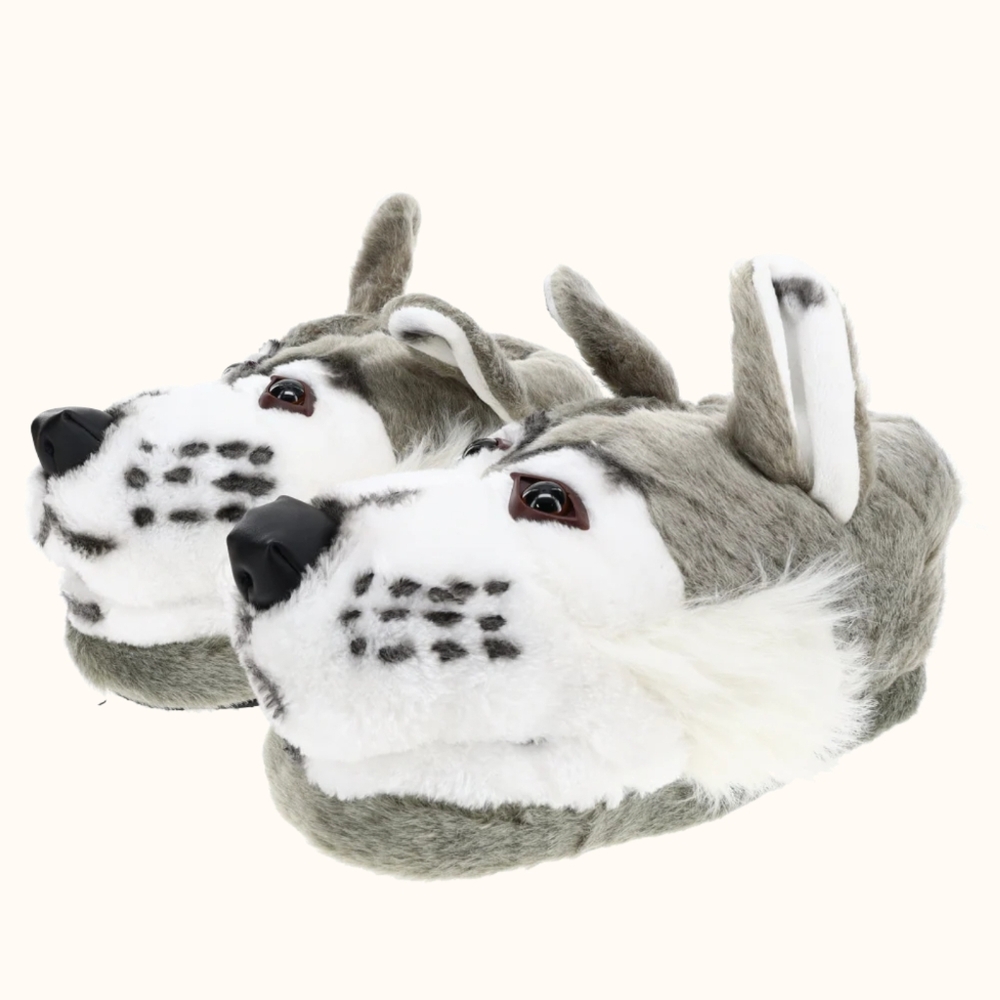 Happy Feet Gray Wolf Animal Slippers - Large NEW